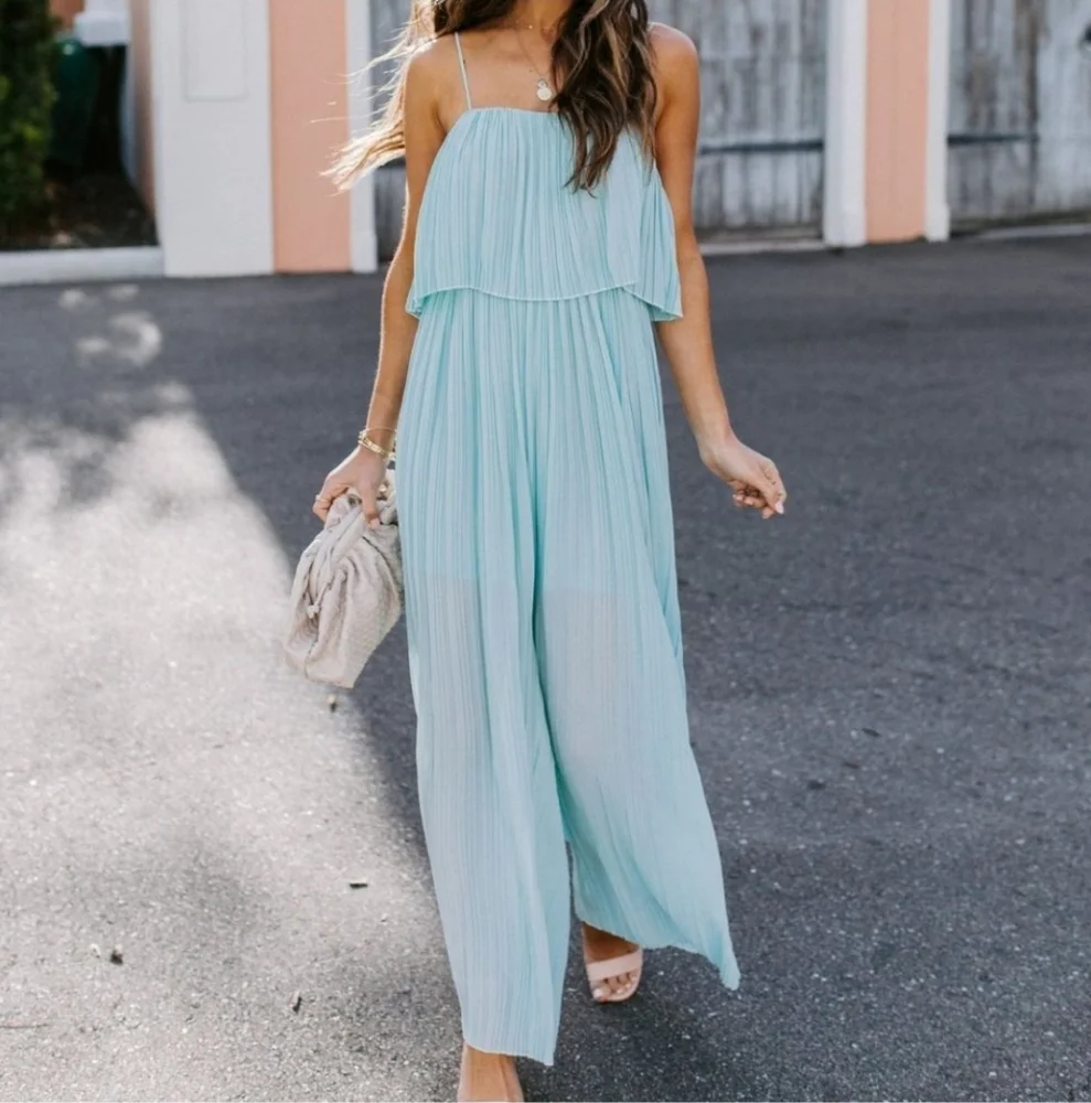 VICI Nikita Plisse Sage Jumpsuit Size Small - Picture 1 of 8